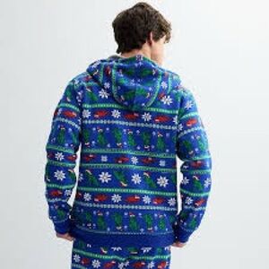 Men’s Christmas Full Zip Sherpa lines pockets dinosaur holiday print size XXL